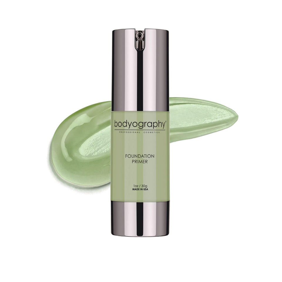 Bodyography green primer front packaging shows product and benefit of smooth base