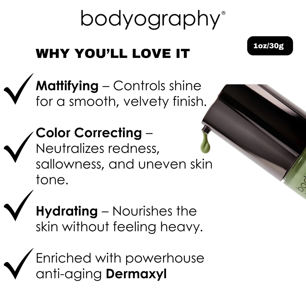 Bodyography primer swatch on hand shows color-correcting green and blendability