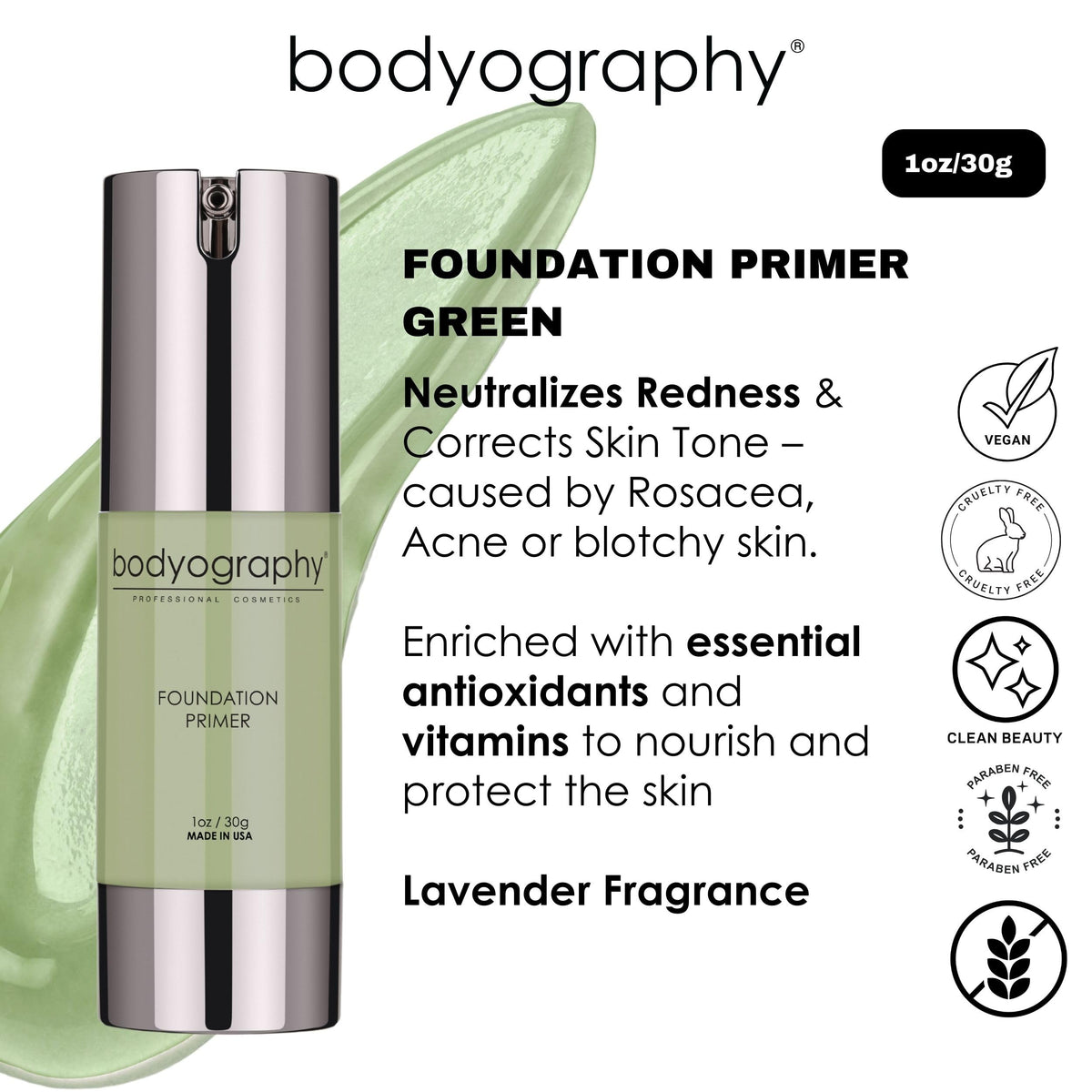Bodyography primer pump dispense detail demonstrating controlled, hygienic use