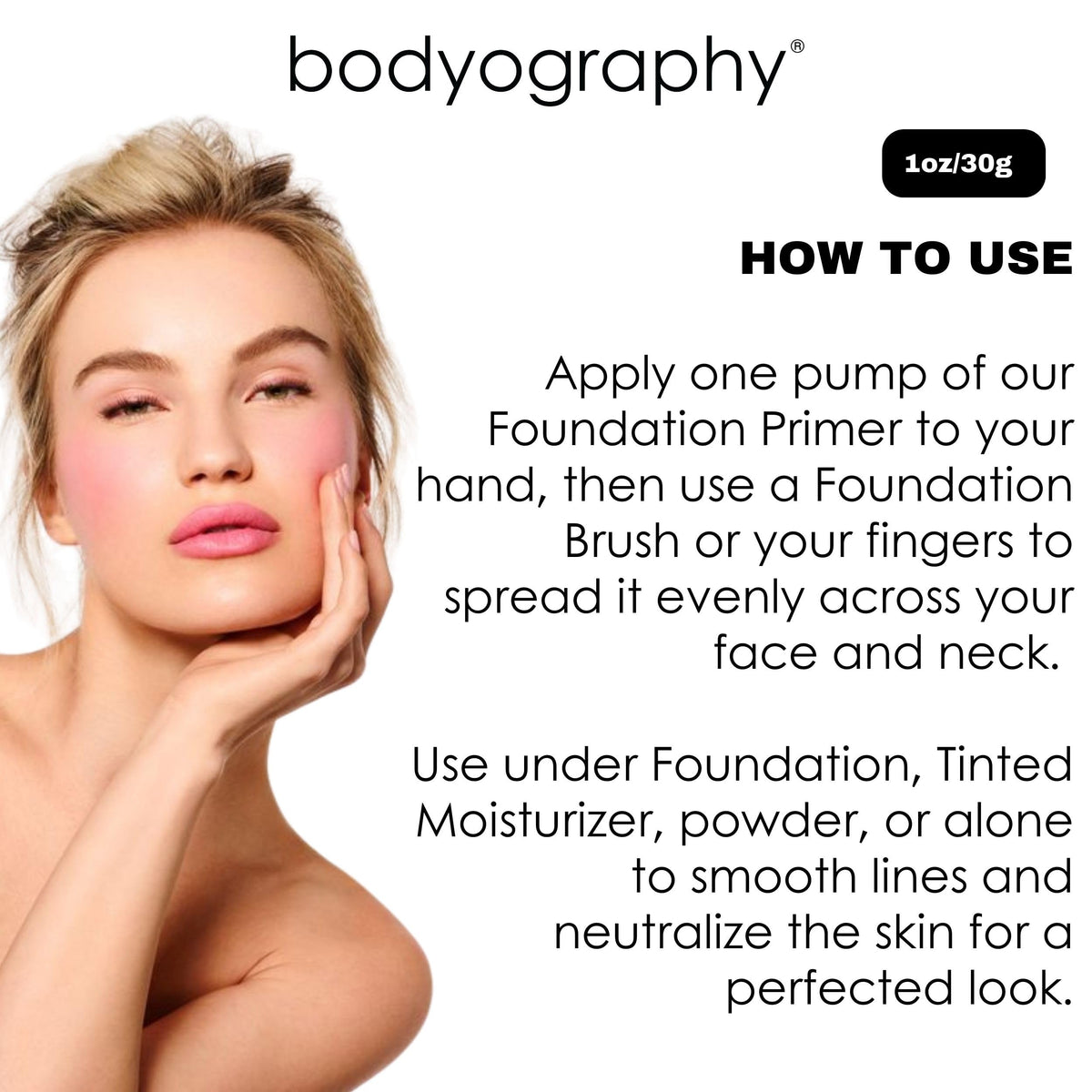 Bodyography 1 oz primer bottle next to ruler for size and portability