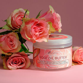 Bodystry label close-up highlighting rose oil and shea butter ingredients