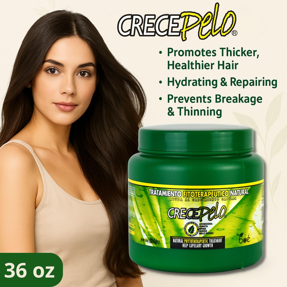 BOÉ COSMETICS CrecePelo tub held in hand showing scale and salon-size convenience