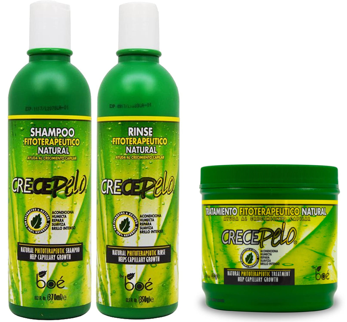 BOÉ COSMETICS front packaging showing the three-piece growth system and benefits