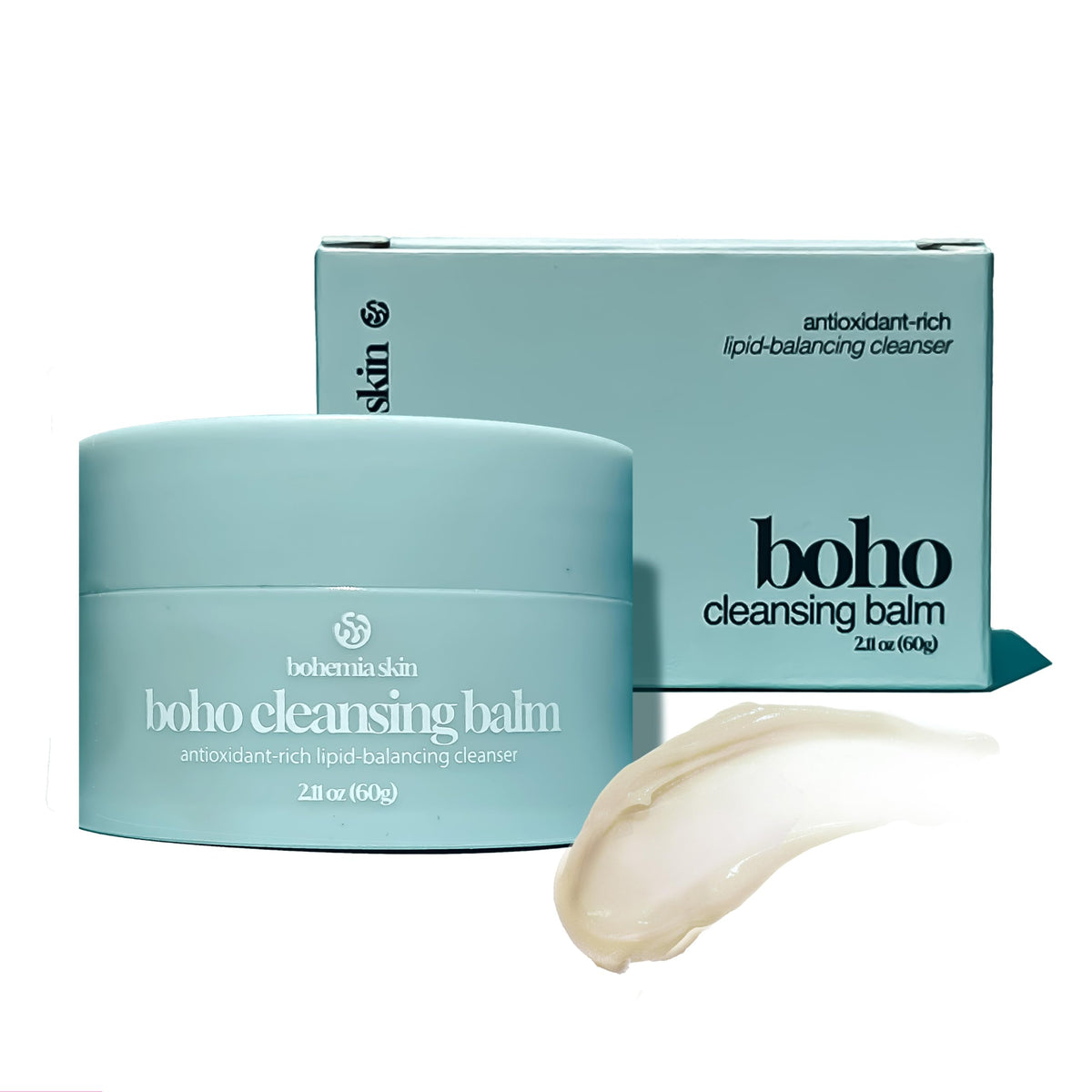 Bohemia Skin Boho Cleansing Balm jar front view showing compact travel size and label benefit