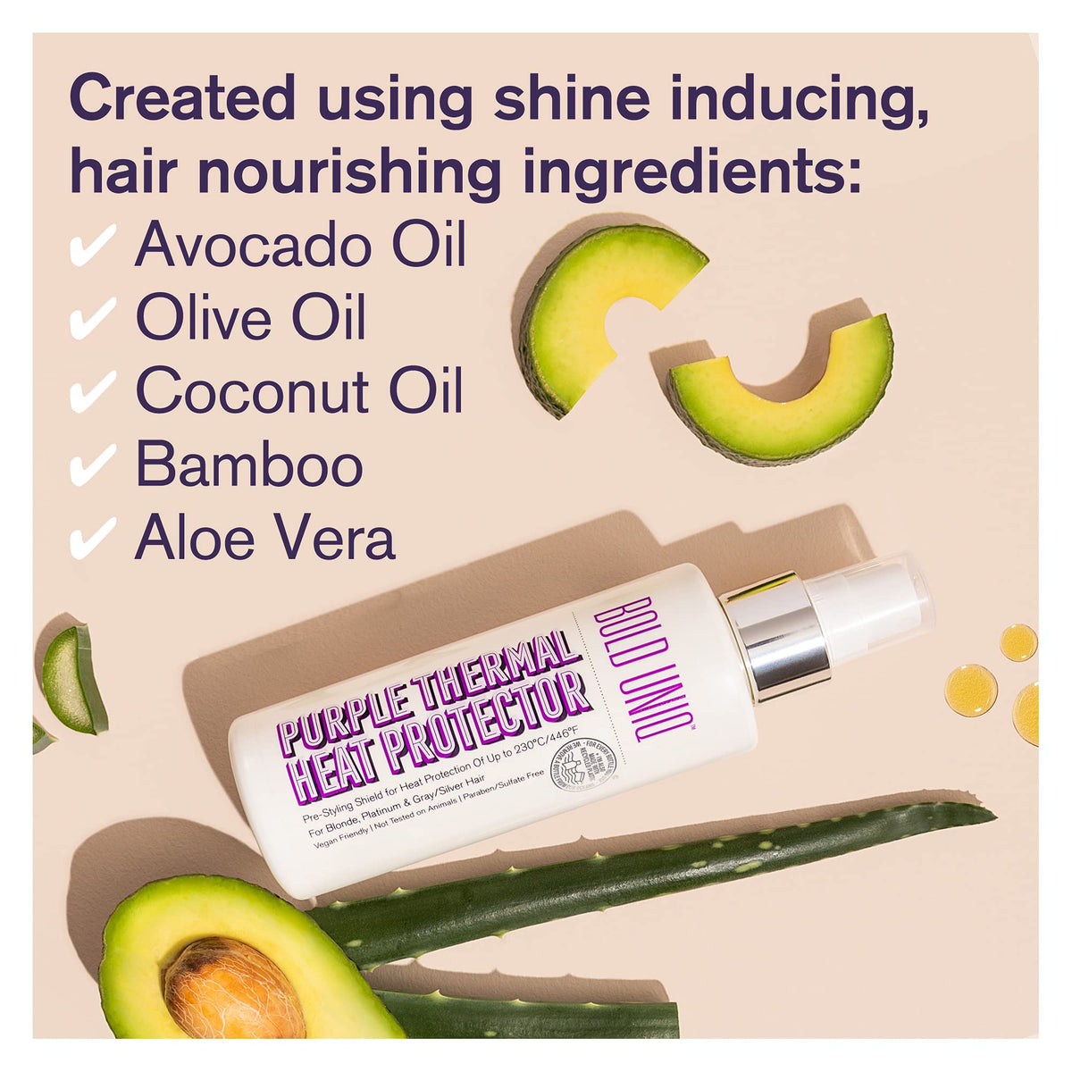BOLD UNIQ spray being applied to damp hair to protect before blow-drying
