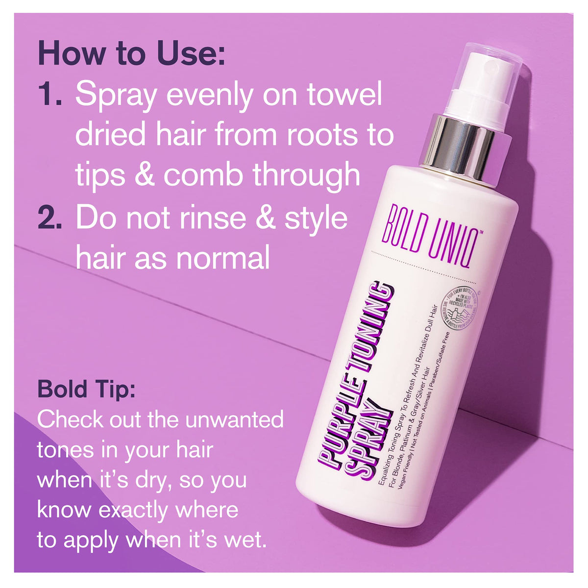 BOLD UNIQ model using spray for at-home salon-fresh maintenance