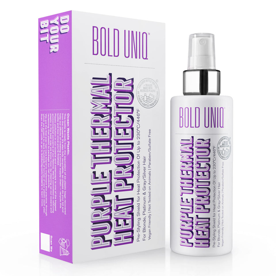 BOLD UNIQ front bottle view showing label and purple hue, highlights protection