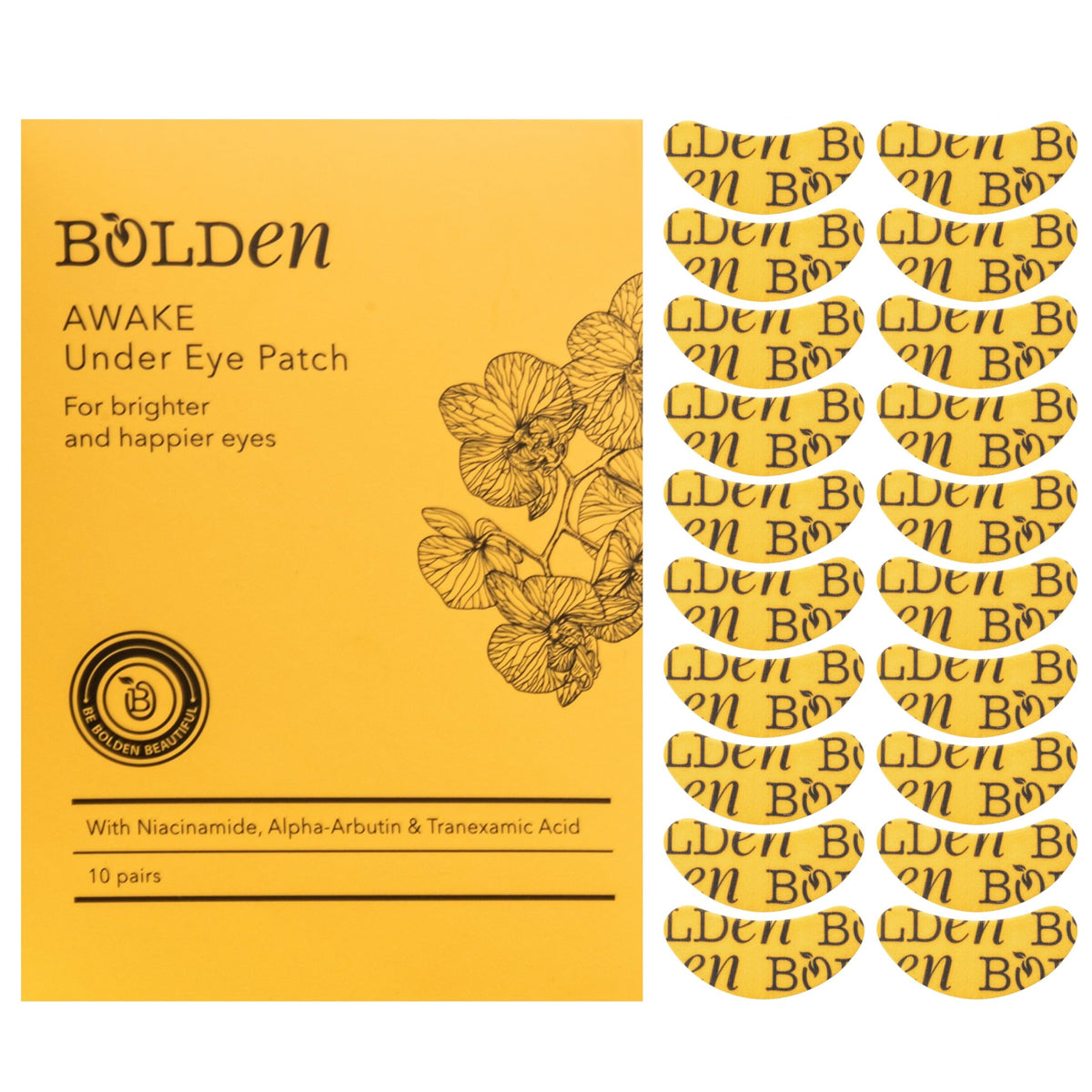 BOLDEN front packaging showing 10 pairs and brightening benefits