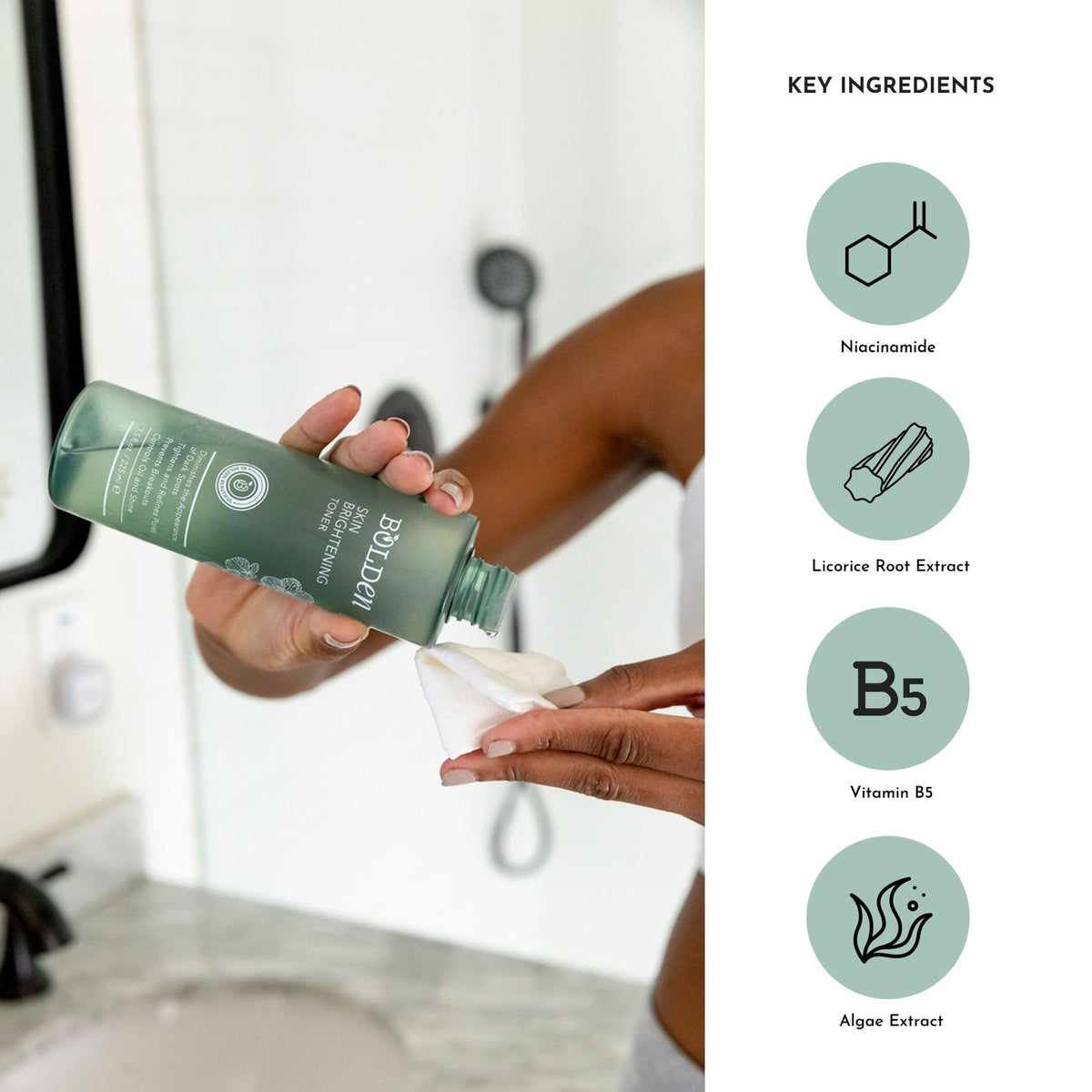 BOLDEN bottle in hand demonstrating 8 fl oz size and scale