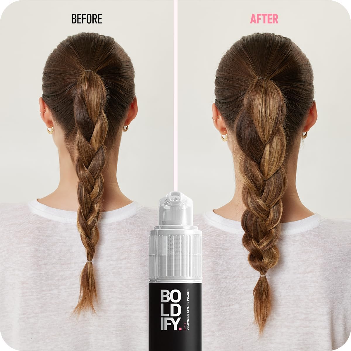 Boldify before and after comparison showing fuller hair and visible lift