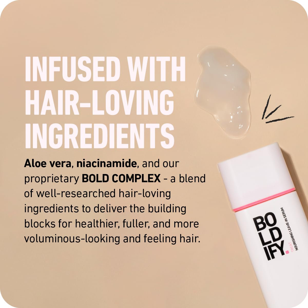 Boldify blow-dry result showing smooth, voluminous hair and heat protection benefit