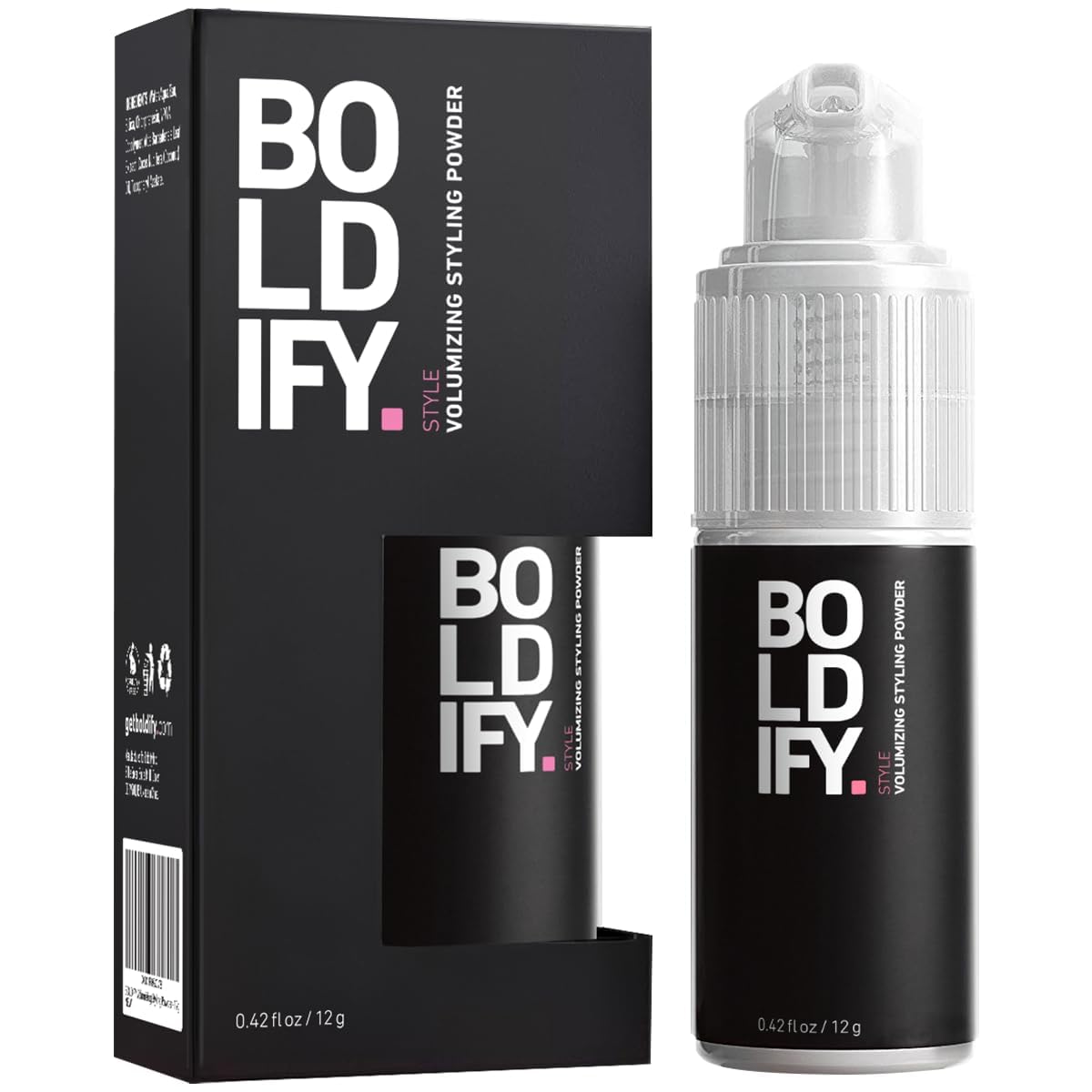 Boldify front packaging showing travel-size volumizer and branding for quick styling