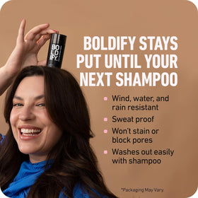 Boldify woman outdoors with fuller hair after application