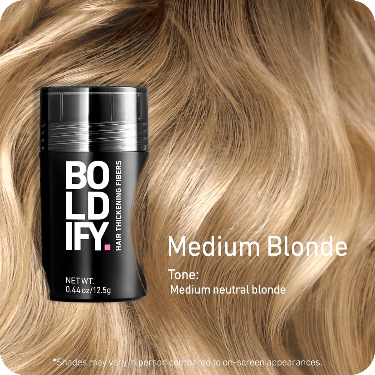 Boldify medium blonde open jar top view highlighting easy application and convenience