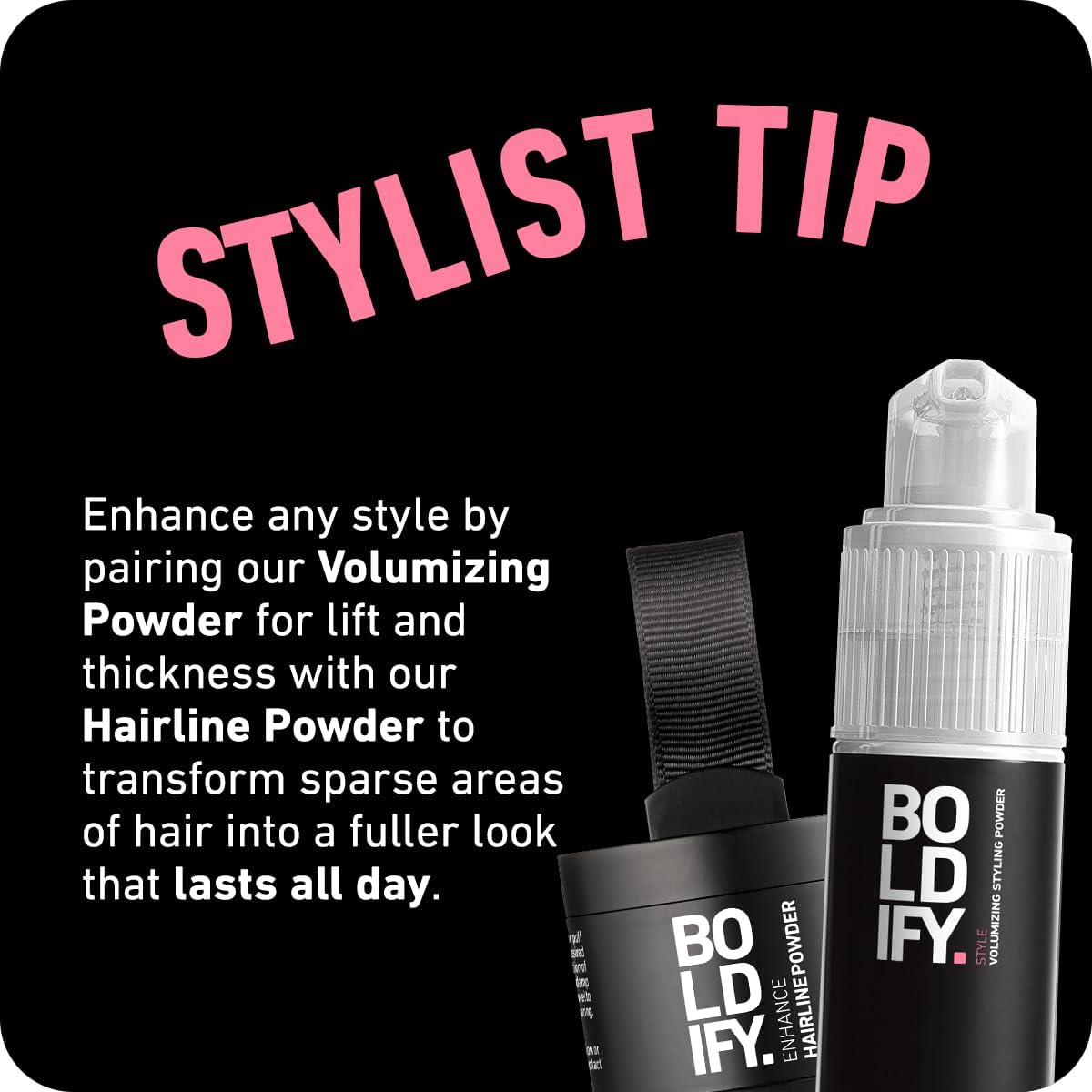 Boldify styled lifestyle shot with natural hair volume and everyday confidence