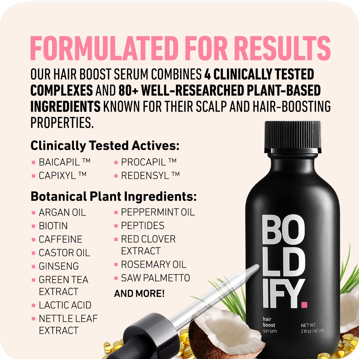 Boldify serum texture close-up highlighting lightweight non-greasy formula