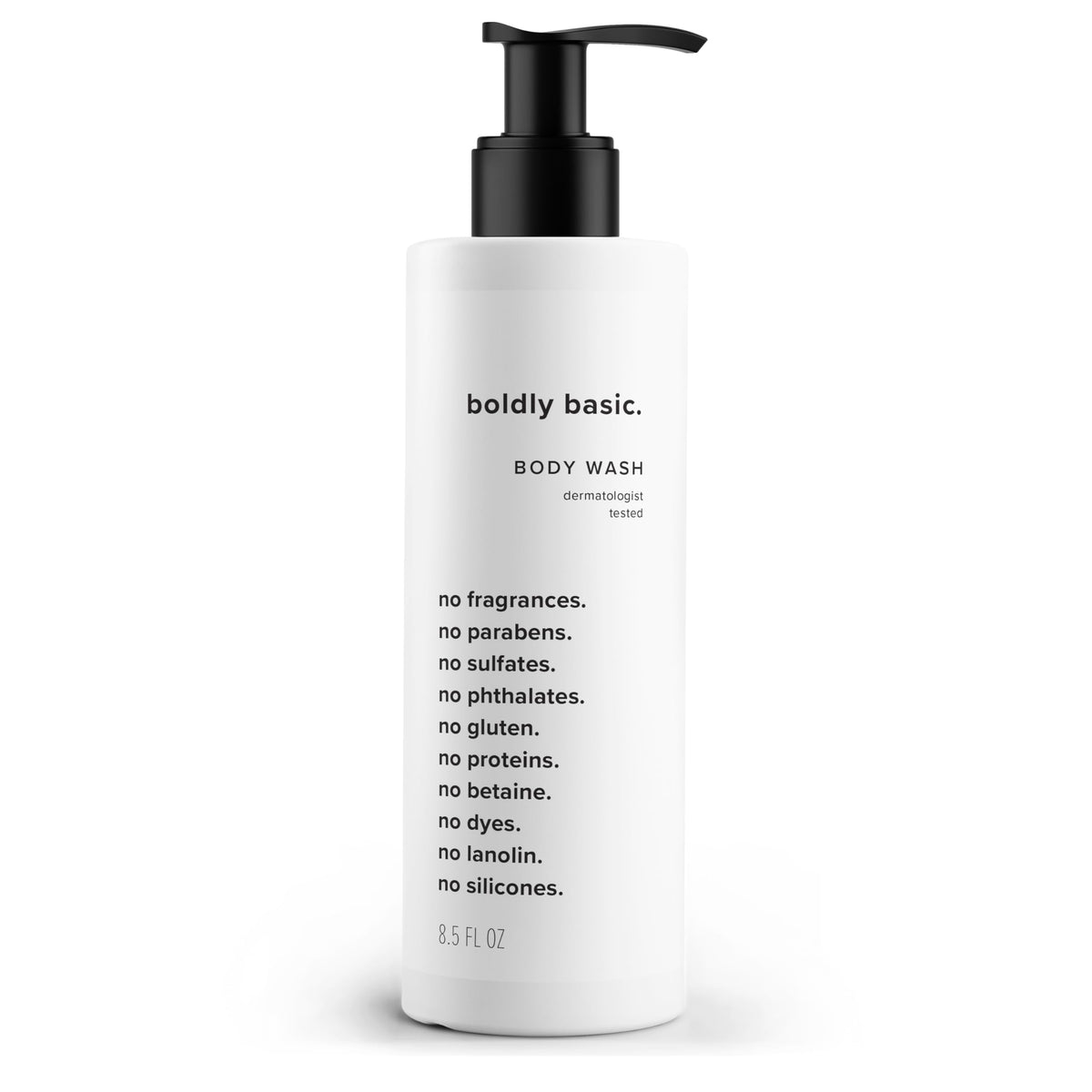 Boldly Basic front label showing unscented brand and gentle benefit
