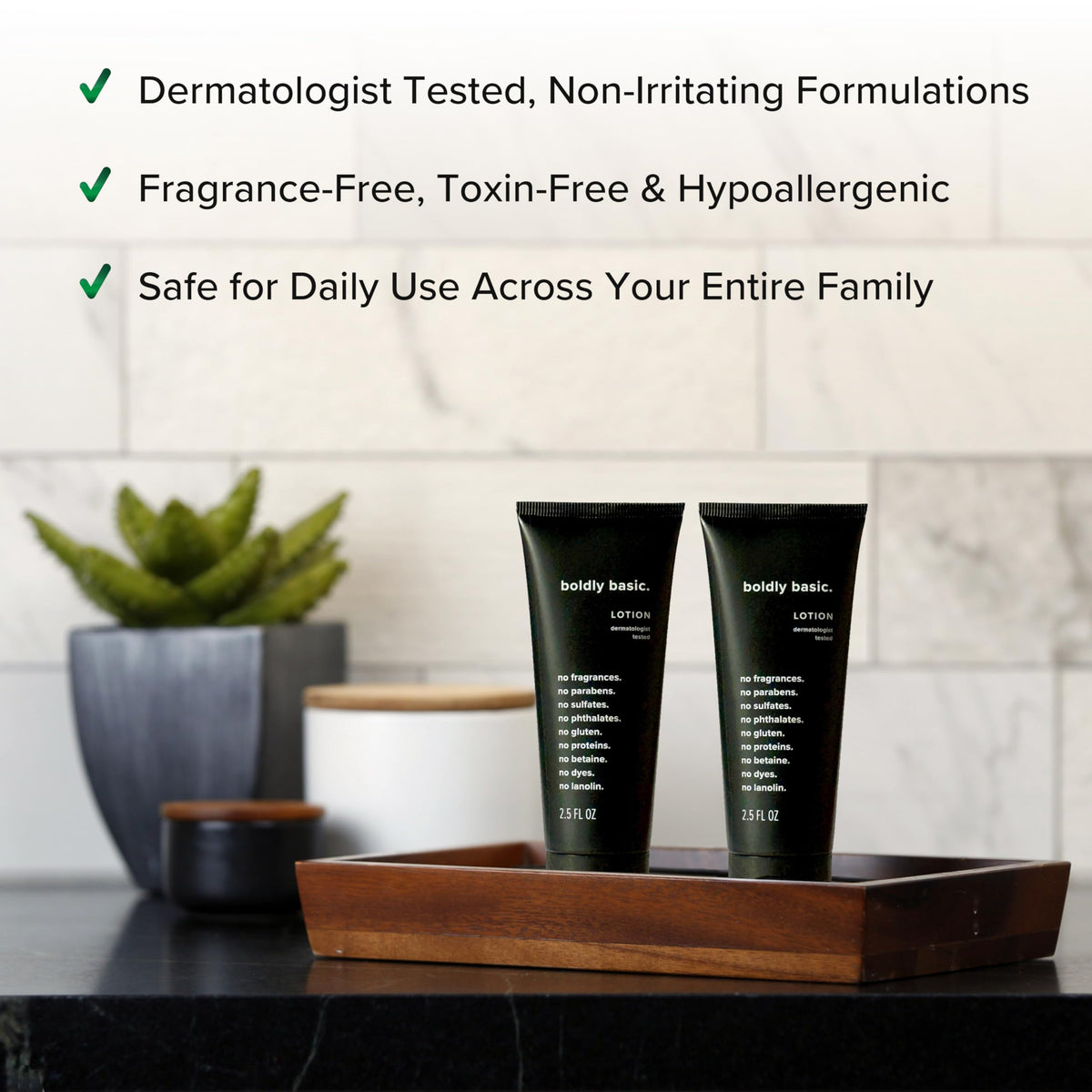 Boldly Basic lotion on hand demonstrating non-greasy hydration