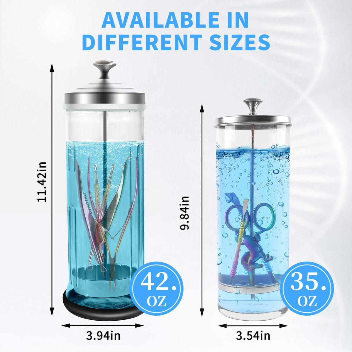 BOMOQING jar in use with scissors and combs submerged, enabling organized disinfection