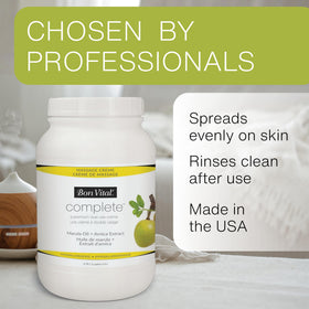 Bon Vital' in a home spa scene conveying versatile use and calming, unscented environment