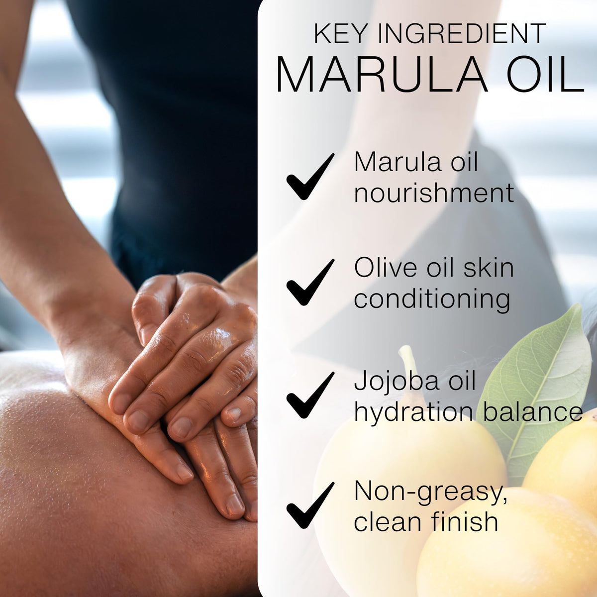 Bon Vital' display of marula, olive, avocado, jojoba oils highlighting nourishing ingredients