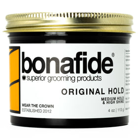 Bona Fide Pomade front packaging showing jar and branding for reliable styling