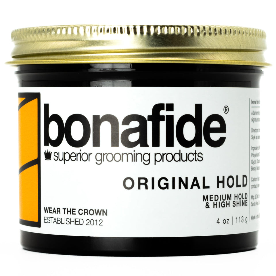 Bona Fide Pomade front packaging showing jar and branding for reliable styling