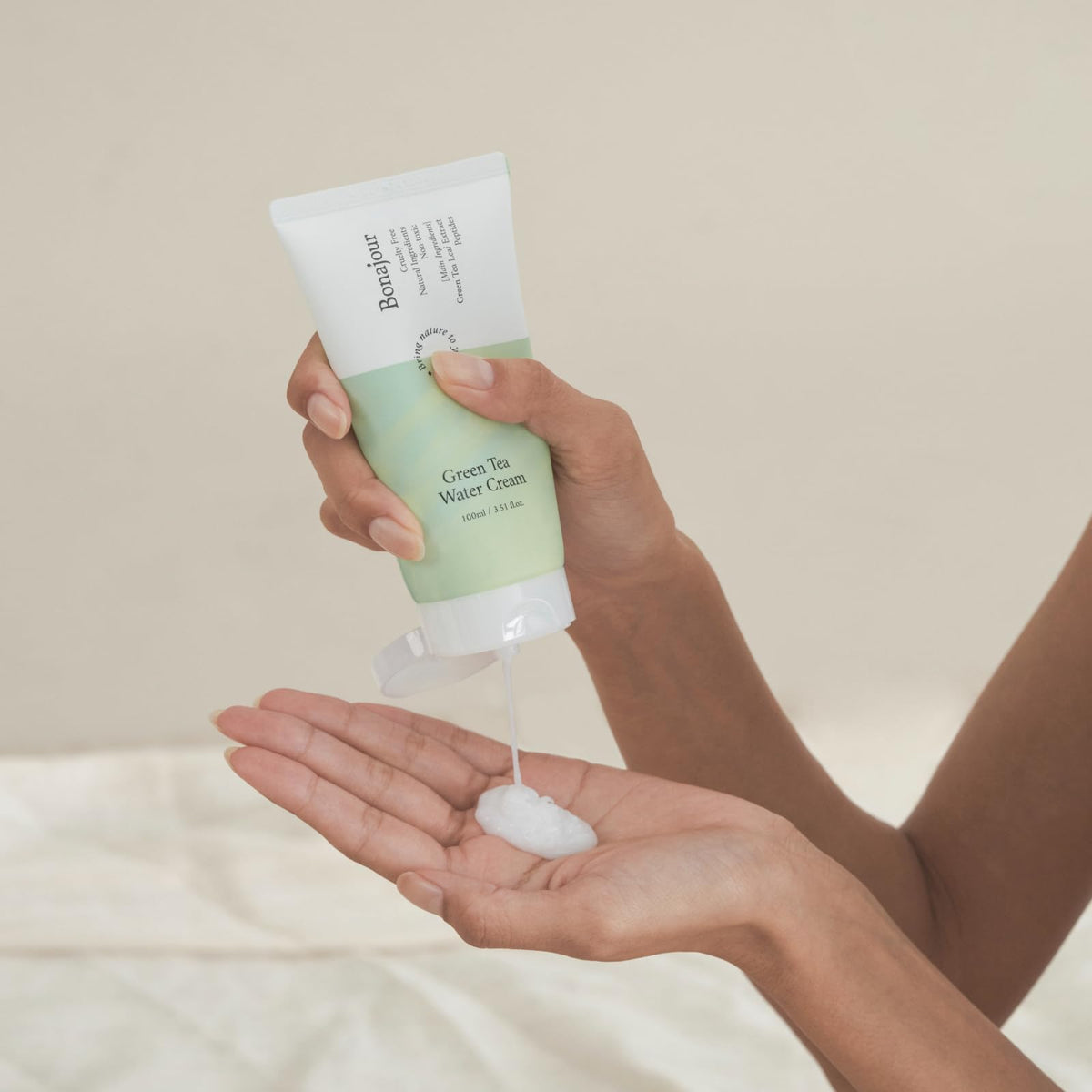 BONAJOUR cream on bathroom counter in lifestyle setting for daily use