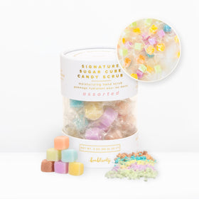 Bonblissity front packaging showing 30 wrapped sugar scrub cubes and branding for easy gifting