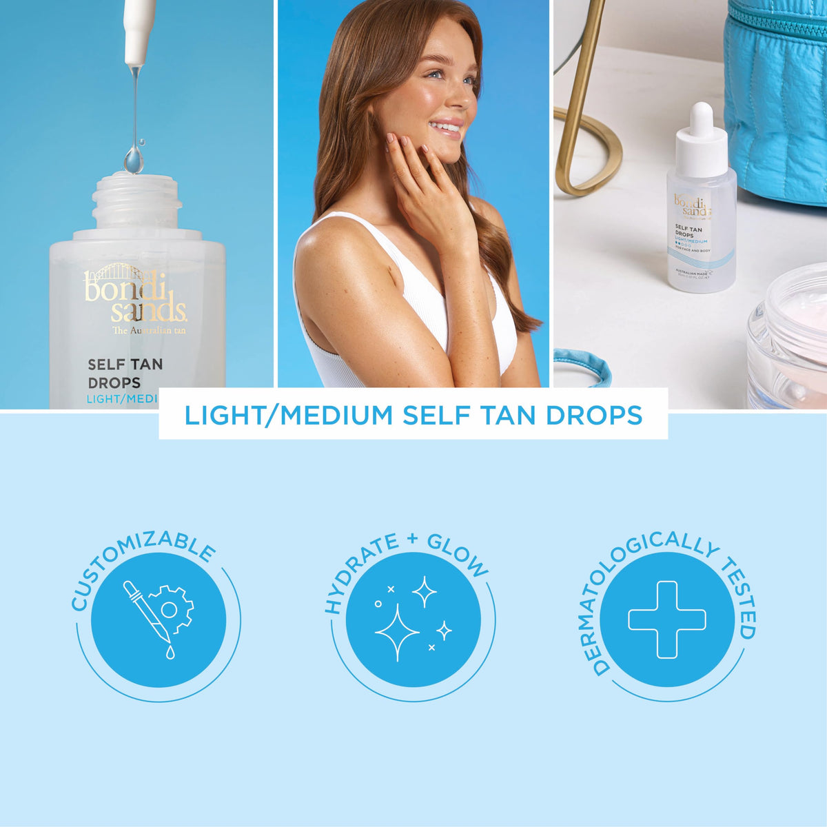 Bondi Sands blended into body lotion demonstrating even full-body coverage