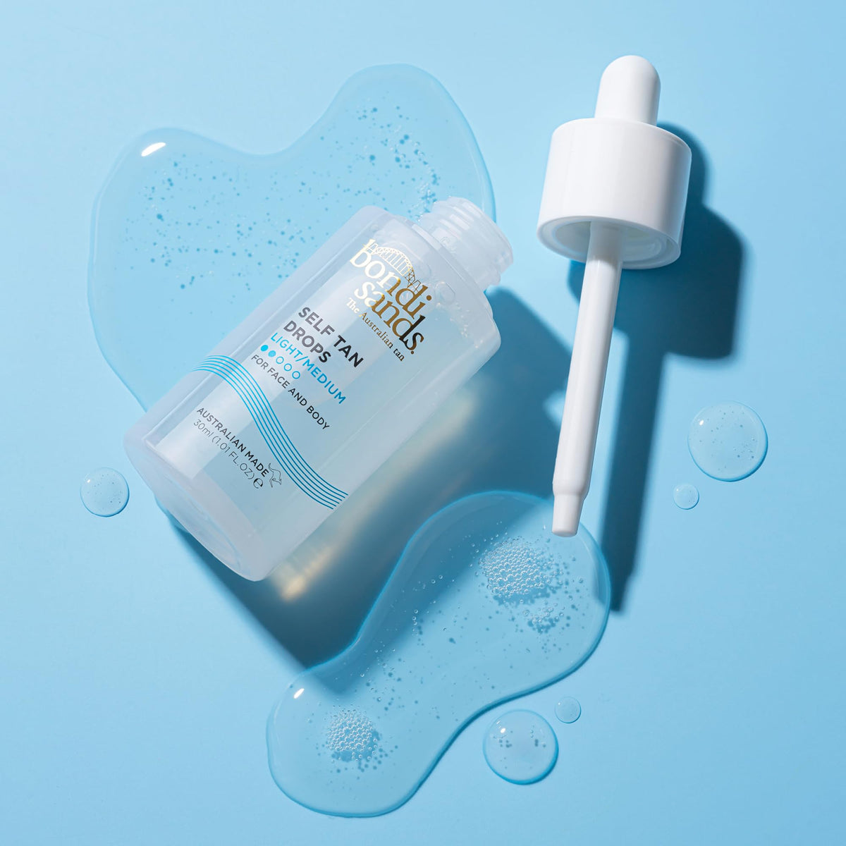 Bondi Sands close-up of dropper serum texture highlighting smooth blendability