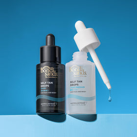 Bondi Sands application demonstration blending drops into lotion for even color