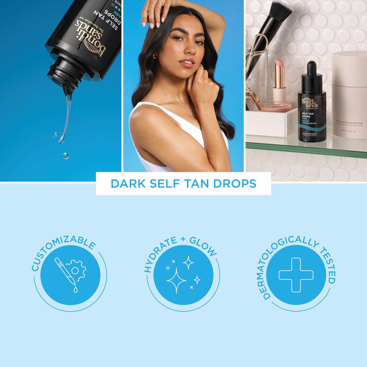 Bondi Sands ingredients label highlighting Australian fruit extracts and antioxidant benefit