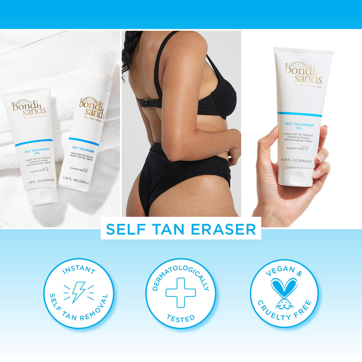 Bondi Sands product applied on hand demonstrating quick self-tan lift benefit