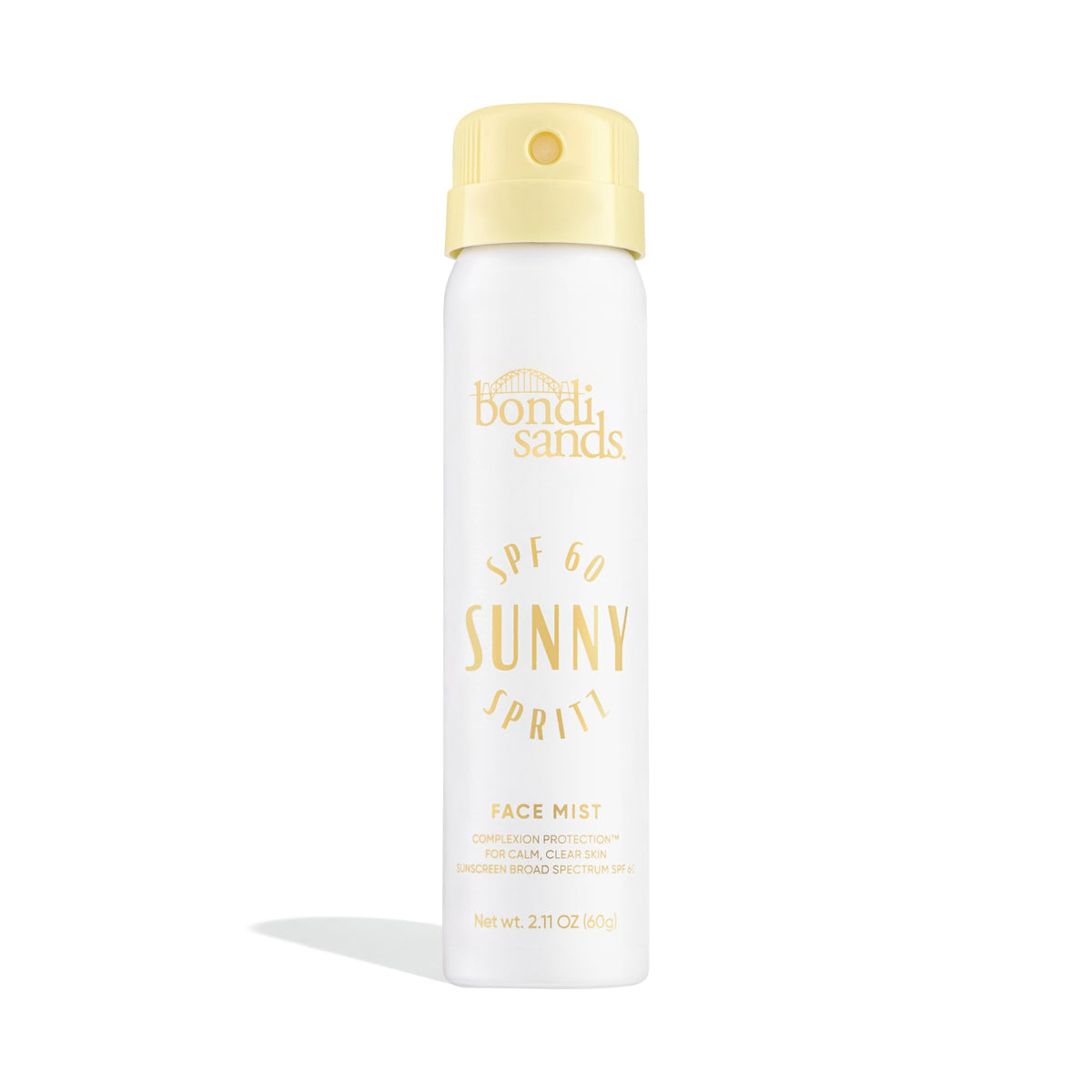 Bondi Sands front packaging showing compact SPF 60 mist and benefit