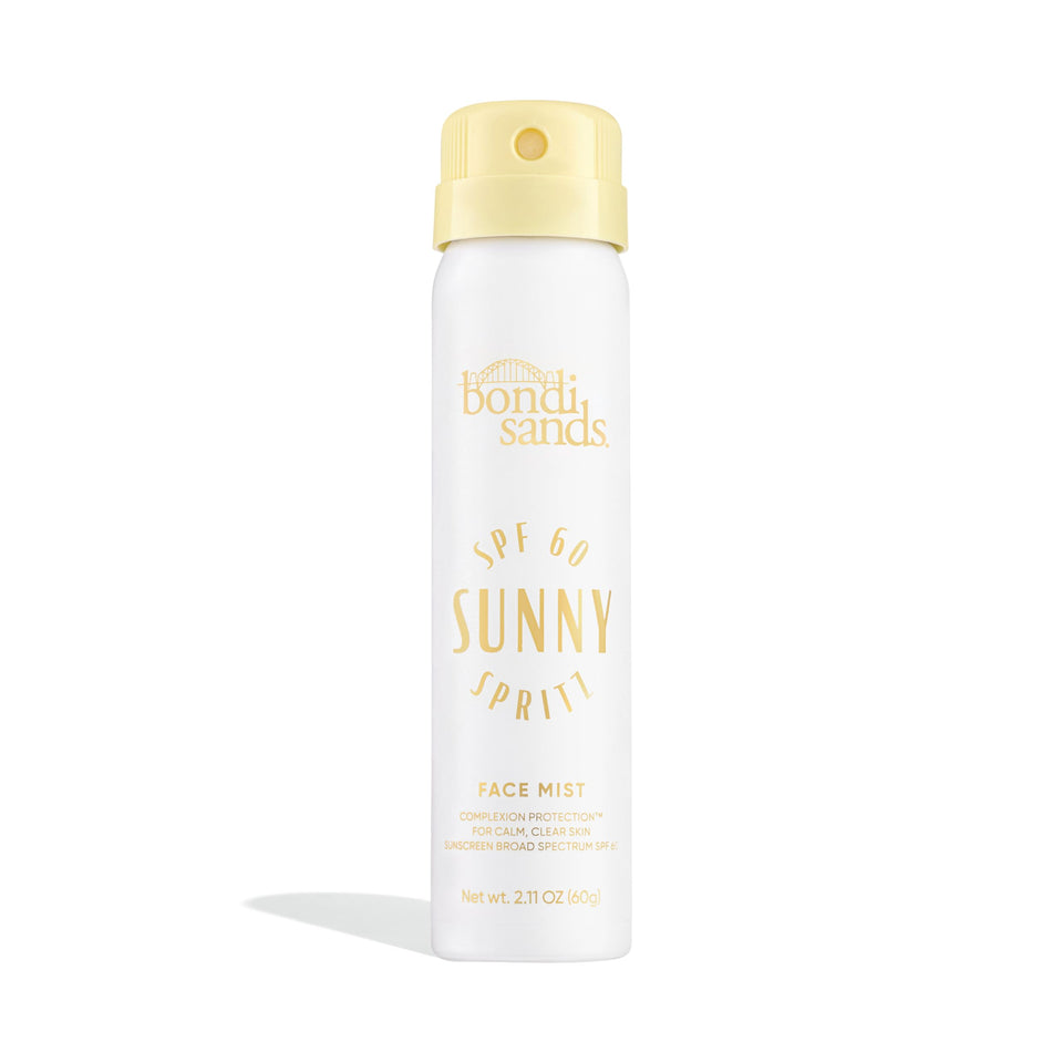 Bondi Sands front packaging showing compact SPF 60 mist and benefit
