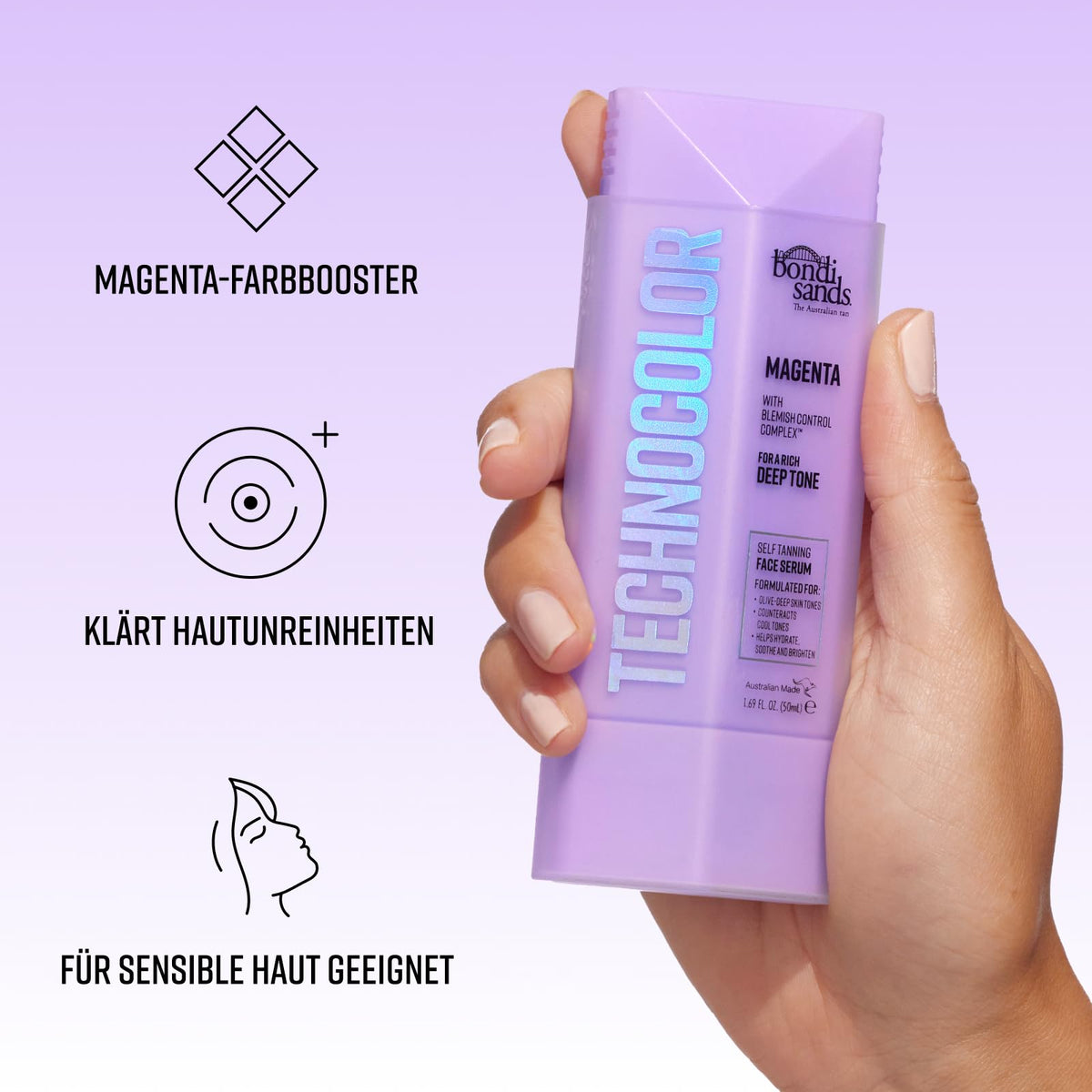 Bondi Sands applying serum on hand demonstrating smooth blendability and even coverage