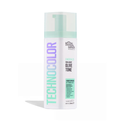 Bondi Sands front packaging showing emerald foam and quick-develop benefit