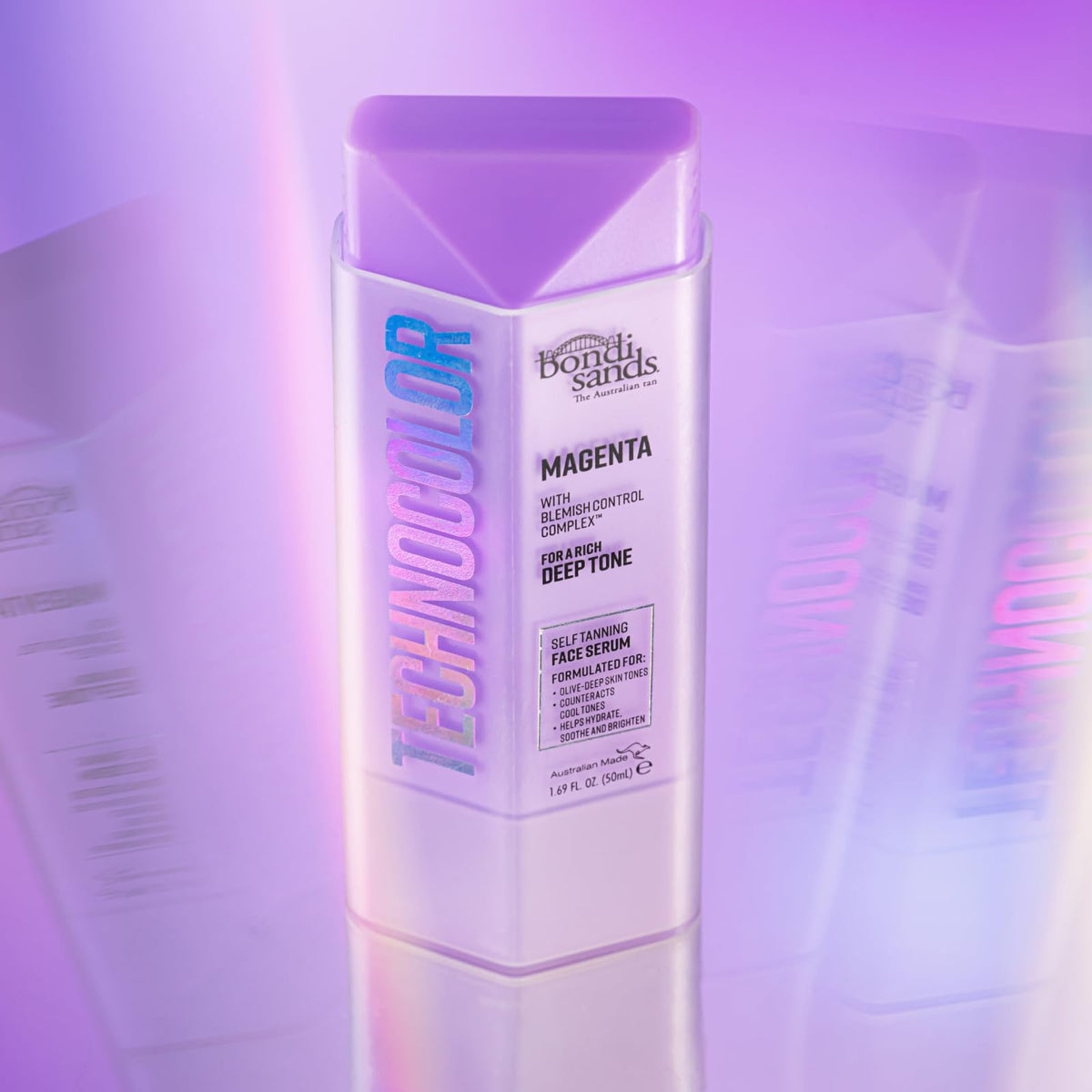Bondi Sands ingredient label close-up highlighting Vitamin C and chamomile benefits