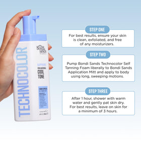 Bondi Sands before and after on fair skin showing natural cool tan