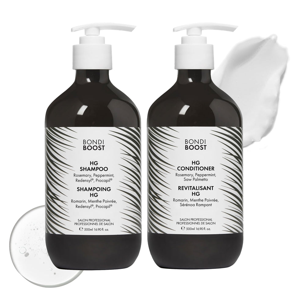 BONDIBOOST HG front packaging set showing both 16.9 fl oz bottles and benefits