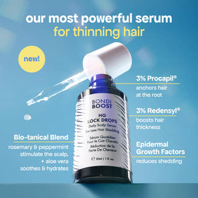 BondiBoost close-up dropper delivering controlled serum for precise scalp application