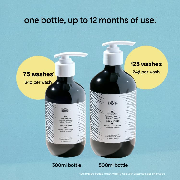 BONDIBOOST HG bottle placed beside a ruler to show 16.9 fl oz size and value