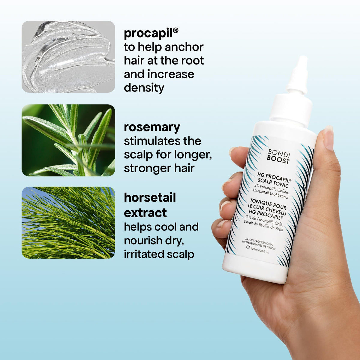 BONDIBOOST bottle on bathroom counter as part of daily haircare routine