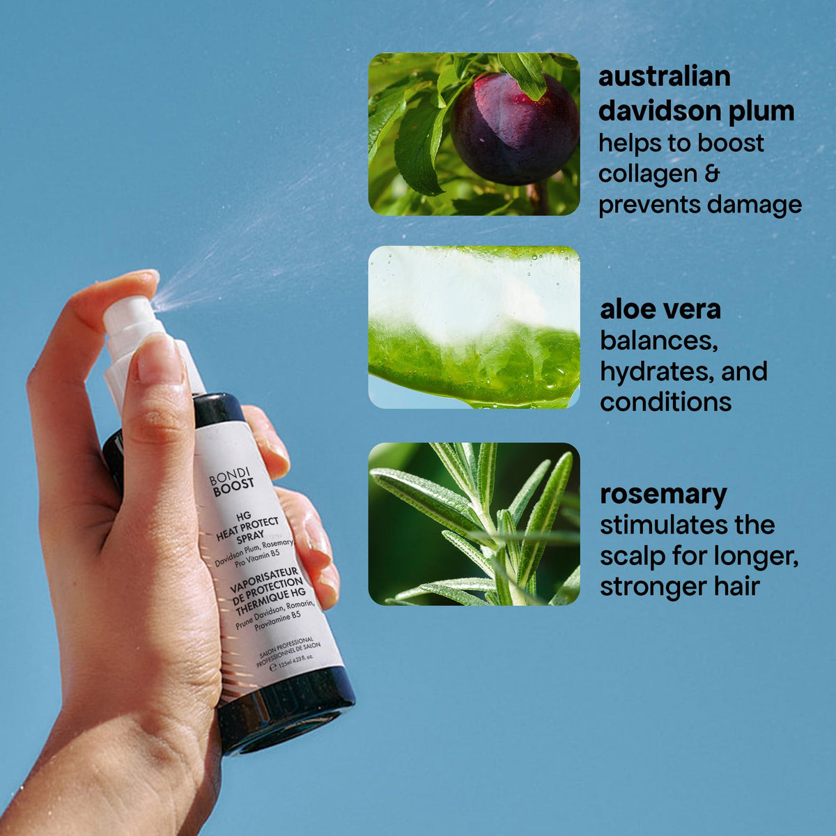 BONDIBOOST being sprayed during blow-dry to protect hair from heat