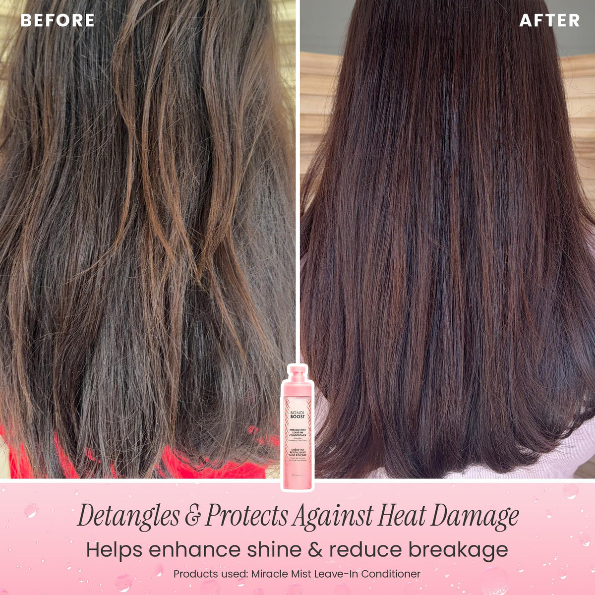BONDIBOOST used during flat iron styling to show heat protection