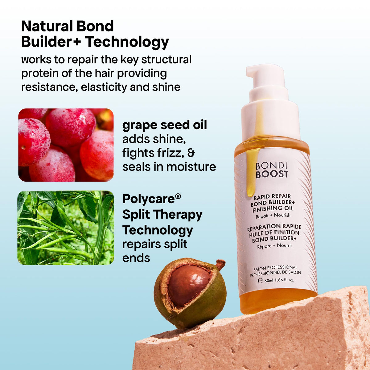 BONDIBOOST oil drop close-up highlighting lightweight texture