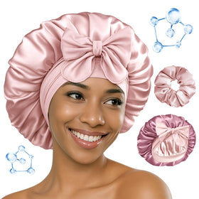 BONNET QUEEN front view showing reversible cream pink and rose gold colors and elegant fit