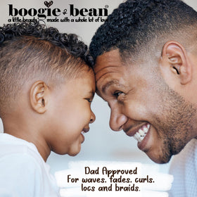 Boogie and Bean on a boy with 360 waves showing defined, soft hold