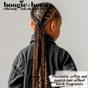 Boogie and Bean natural ingredient bottles emphasizing plant-based benefits